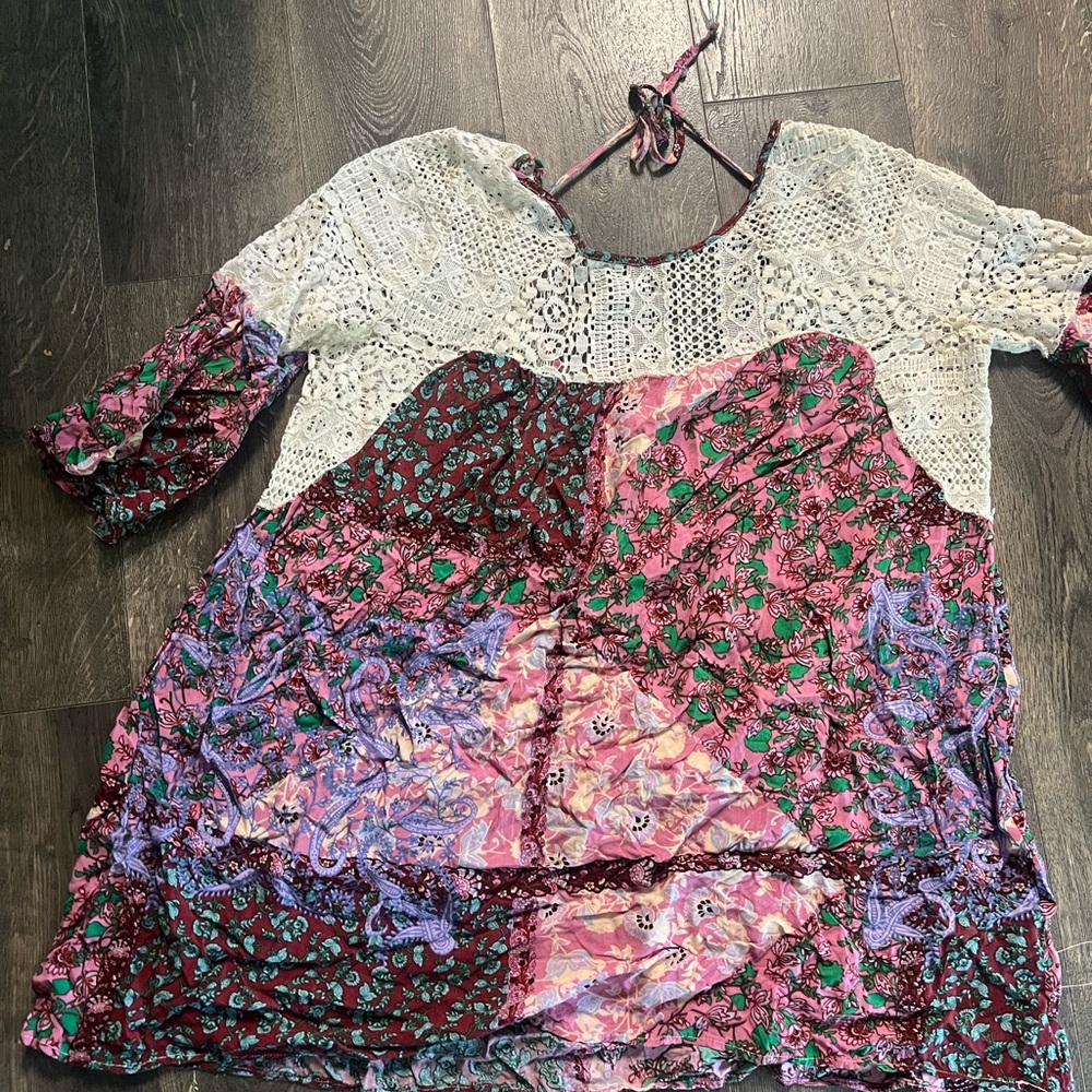 Umgee Cream Puff Sleeve Tunic with Smocked Tie Front